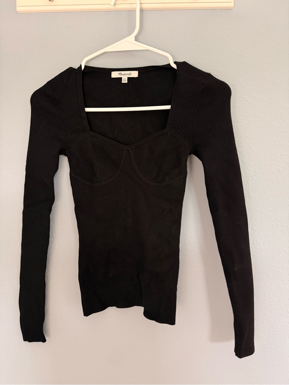 Madewell Ribbed Sweetheart Top Bodysuit Black XXS